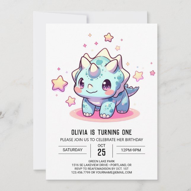 Invitation Imaginaire Dinosaur moderne 1er anniversaire (Devant)