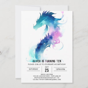 Invitation Imaginaire dragon d'aquarelle mignonne Anniversair