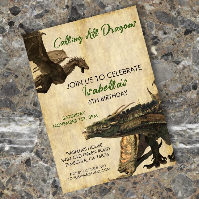 Invitation Imaginaire Dragon Fête d'anniversaire réaliste (Créateur téléchargé)