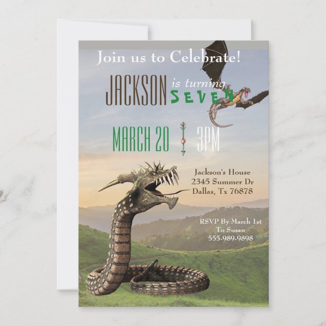 Invitation Imaginaire Dragon Serpent de serpent magique fête  (Devant)