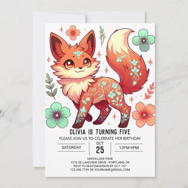 Invitation Imaginaire Editable Fox Digital Anniversaire (Devant)