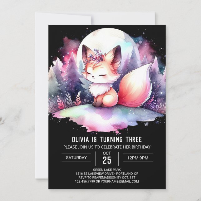 Invitation Imaginaire Elegant Fox Anniversaire numérique (Devant)