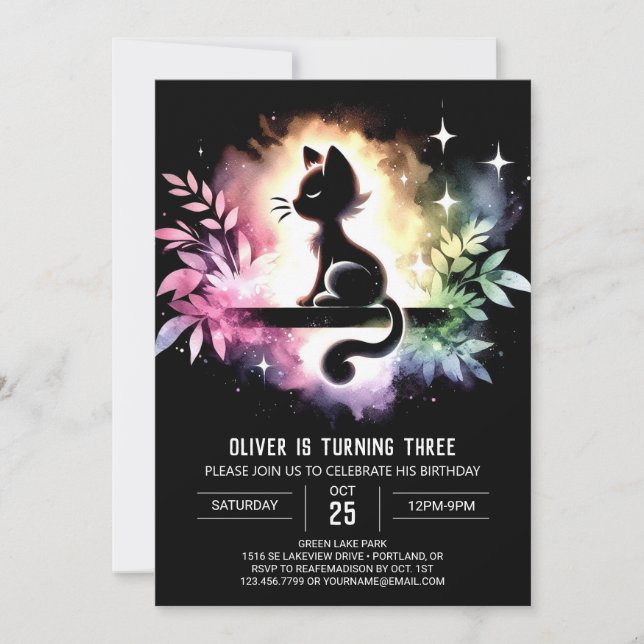 Invitation Imaginaire Enfants Chat Anniversaire (Devant)