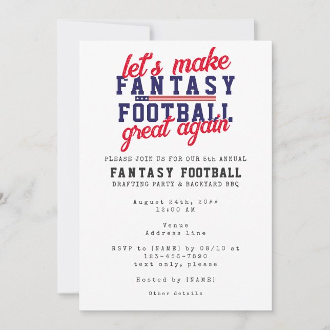 Invitation Imaginaire Football League Grande de nouveau Draft (Devant)