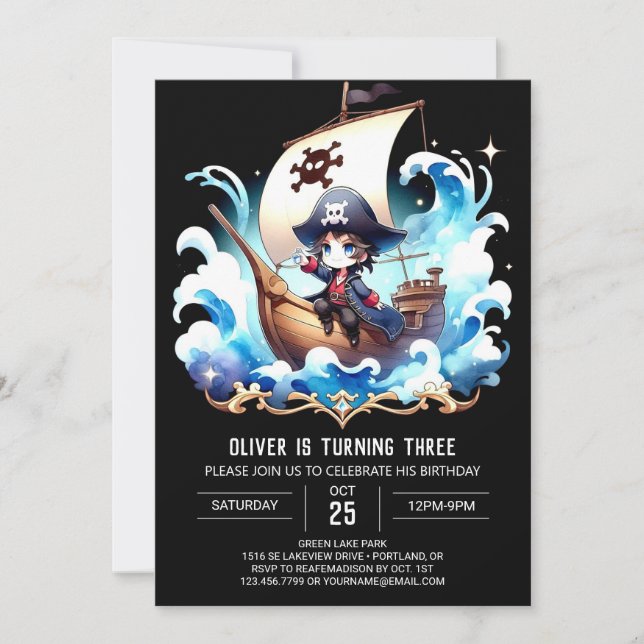 Invitation Imaginaire Joyeux anniversaire de pirates (Devant)