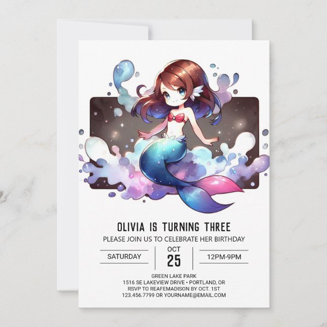 Invitation Imaginaire lunaire Sirène Anniversaire (Devant)
