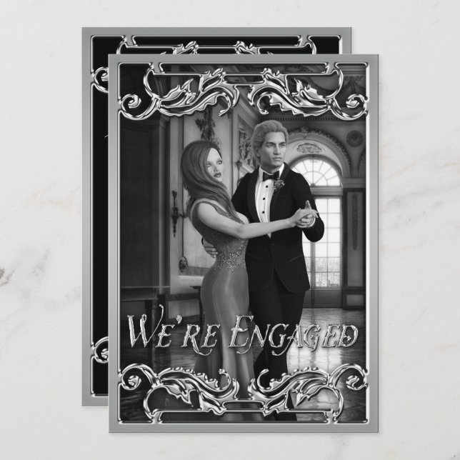 Invitation Imaginaire Mariage Shiny Silver Classic Fiançaille (Devant / Derrière)