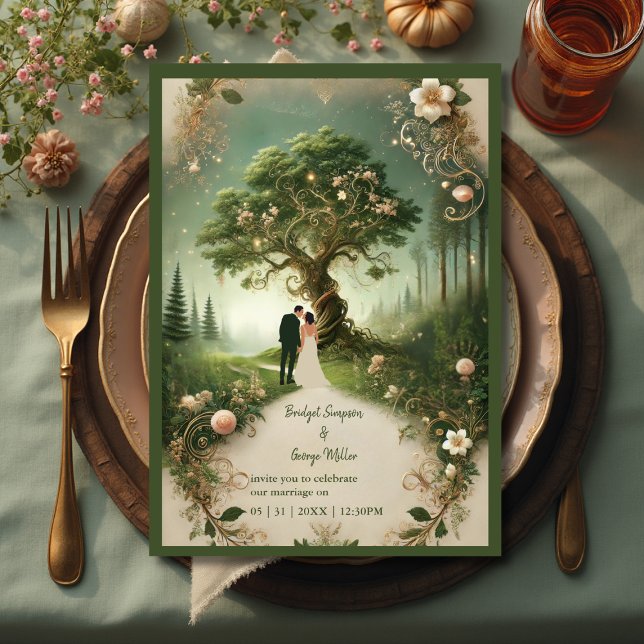 Invitation Imaginaire médiéval mystique gravure Mariage de fo (Créateur téléchargé)