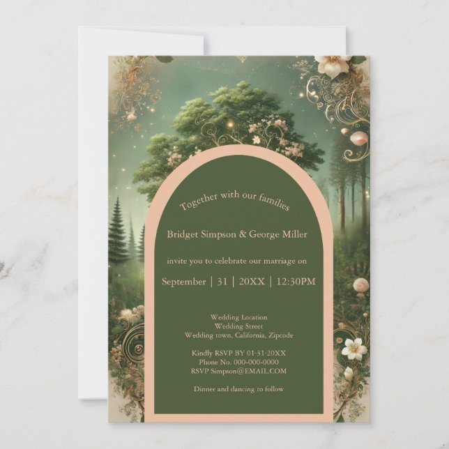 Invitation Imaginaire médiéval mystique gravure Mariage de fo (Devant)