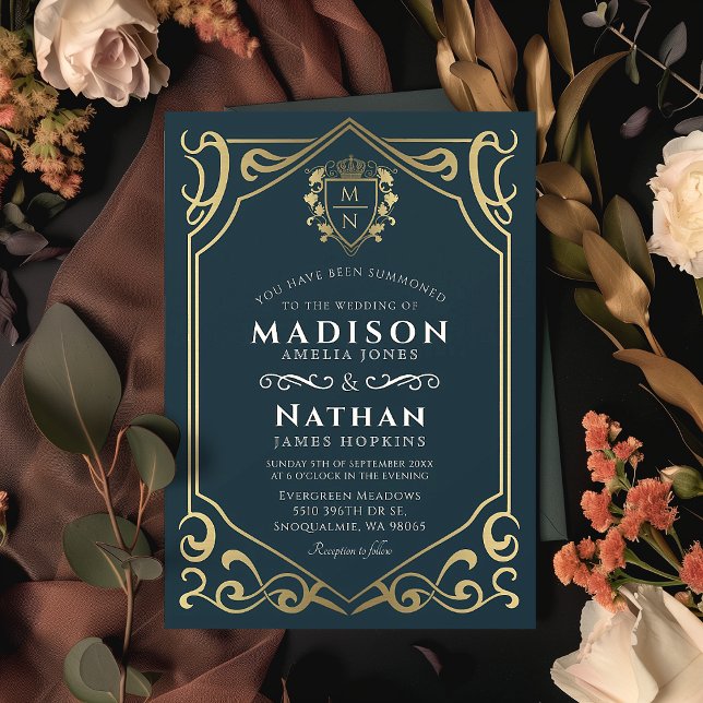 Invitation Imaginaire médiéval royal bleu Mariage Monogramme (Créateur téléchargé)