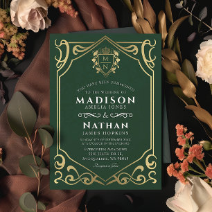 Invitation Imaginaire médiéval royal vert Mariage de monograp
