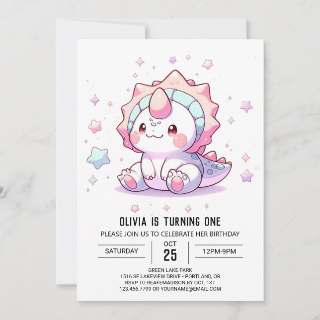 Invitation Imaginaire mignon Dinosaur 1er anniversaire (Devant)