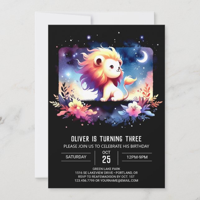 Invitation Imaginaire minimaliste Lion Anniversaire (Devant)