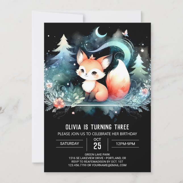 Invitation Imaginaire moderne Fox Anniversaire numérique (Devant)