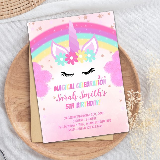 Invitation Imaginaire modifiable (Pink Cloud Unicorn Birthday Invitations)