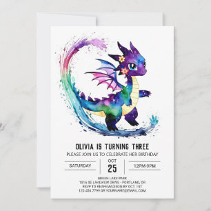 Invitation Imaginaire modifiable Dragon Digital Girl Annivers