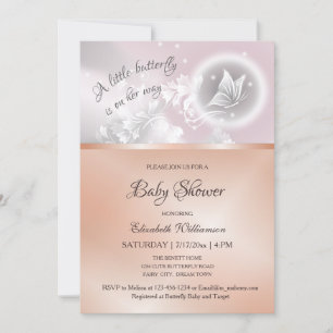 Invitation Imaginaire papillon   Baby shower Rose Gold Foil