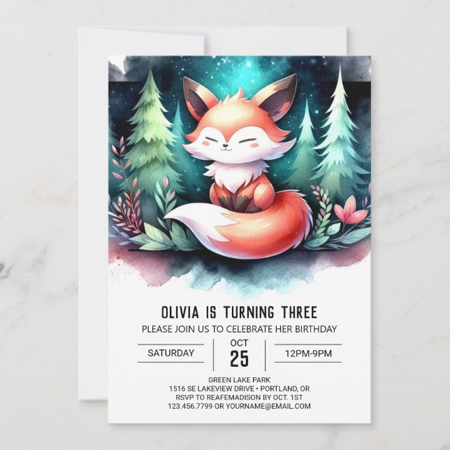 Invitation Imaginaire Pastel Fox Anniversaire numérique (Devant)