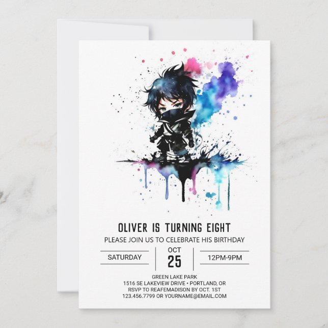 Invitation Imaginaire Personnalisé Ninja Boy Anniversaire num (Devant)