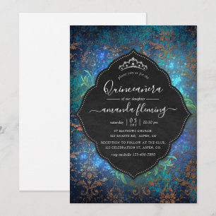 Invitation Imaginaire pétillant Vintage Damask Quinceañera