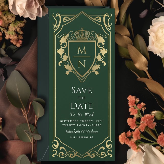 Invitation Imaginaire royal vert Monogramme Enregistrer la da (Créateur téléchargé)