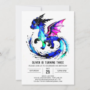 Invitation Imaginaire simple Dragon Digital Boy Anniversaire