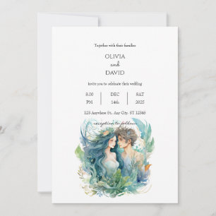 Invitation Imaginaire sous-marin Mermaid Couple Beach Mariage