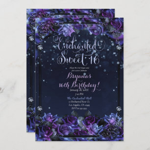 Invitation Imaginaire violet enchanté Roses 16e Sweet 16 Part