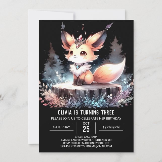 Invitation Imaginaire Whimsy Fox Anniversaire numérique (Devant)