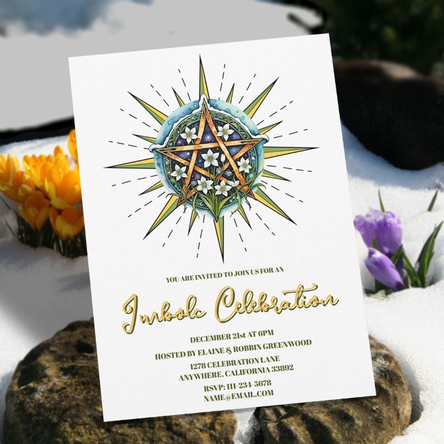 Invitation Imbolic Sunshine Snowdrop Pentacle Pagan Holiday (Imbolc Sunshine Snowdrop Pentacle Pagan Holiday Invitation)