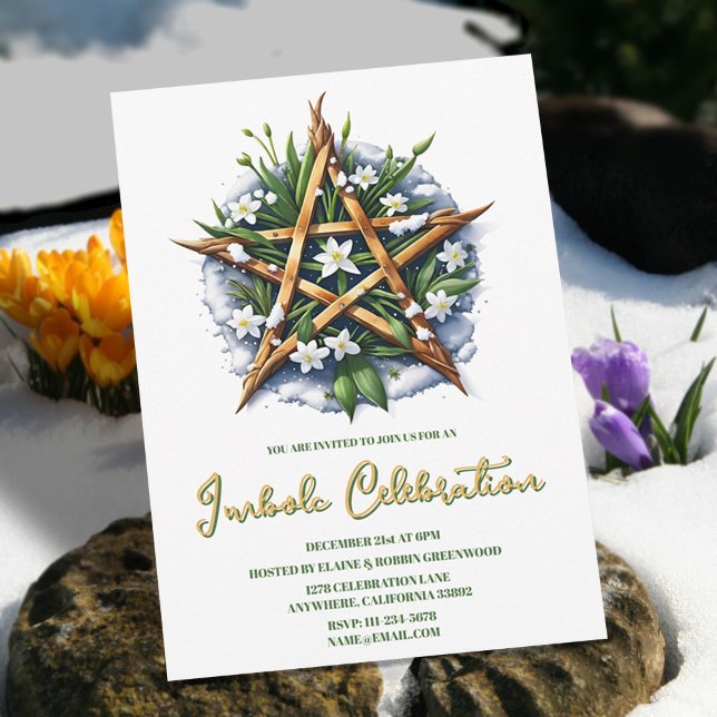 Invitation Imbolic Sunshine Snowdrop Pentacle Pagan Holiday (Imbolc Sunshine Snowdrop Pentacle Pagan Holiday Invitation)