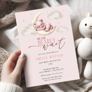 Invitation Impossible d'attendre Ourson Rose Fille Baby Showe