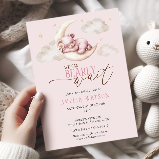 Invitation Impossible d'attendre Ourson Rose Fille Baby Showe (Can Bearly Wait Pink Teddy Bear Baby Girl Shower Invitation)