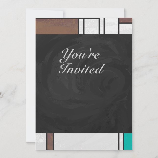 Invitation Impression Brown jaune Turquoise Mondrial (Devant)