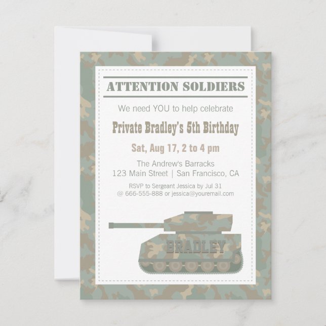 Invitation Impression camouflage militaire Fête d'anniversair (Devant)
