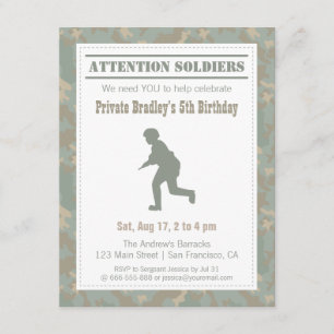 Invitation Impression camouflage silhouette de soldat fête d'