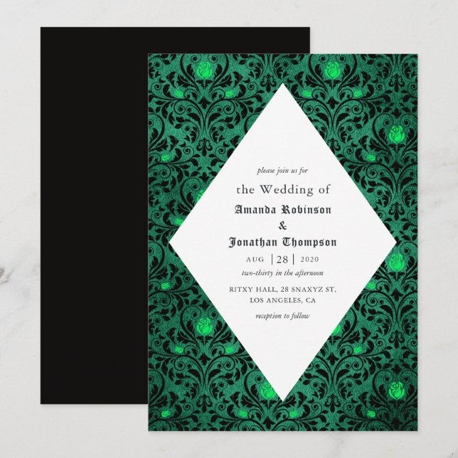Invitation Impression damassée gothique mariage rustique Hall (Devant / Derrière)