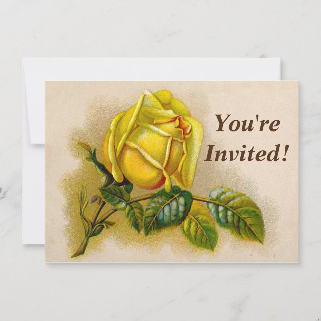 Invitation Impression d'art antique fine de rose jaune (Devant)