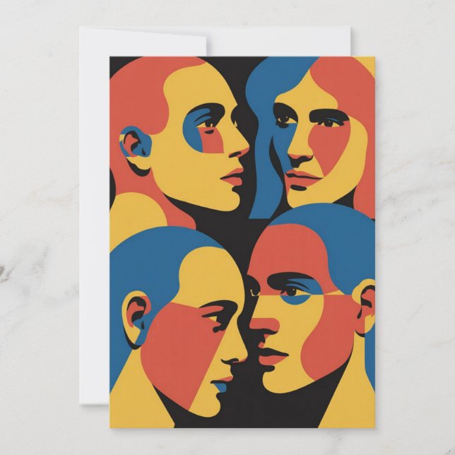 Invitation Impression d'art de grille de visages abstraits, V (Devant)