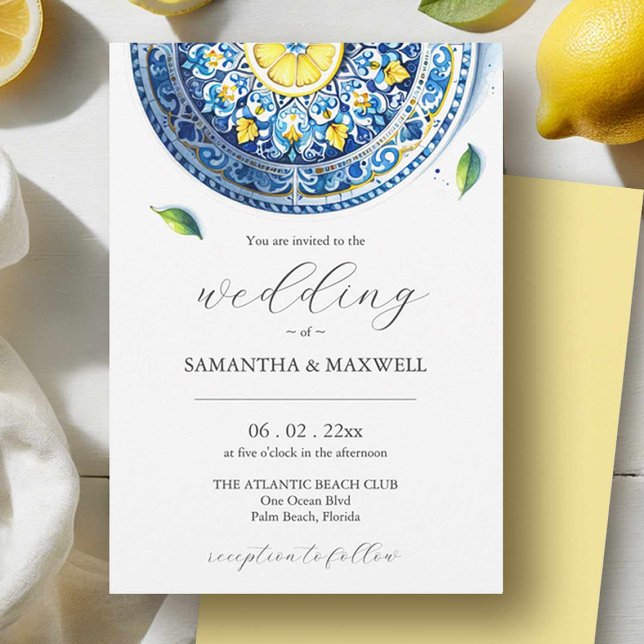 Invitation Impression de Cartons d'Invitation de Mariage Bleu (Blue and yellow wedding invitation party of a stationery suite.)
