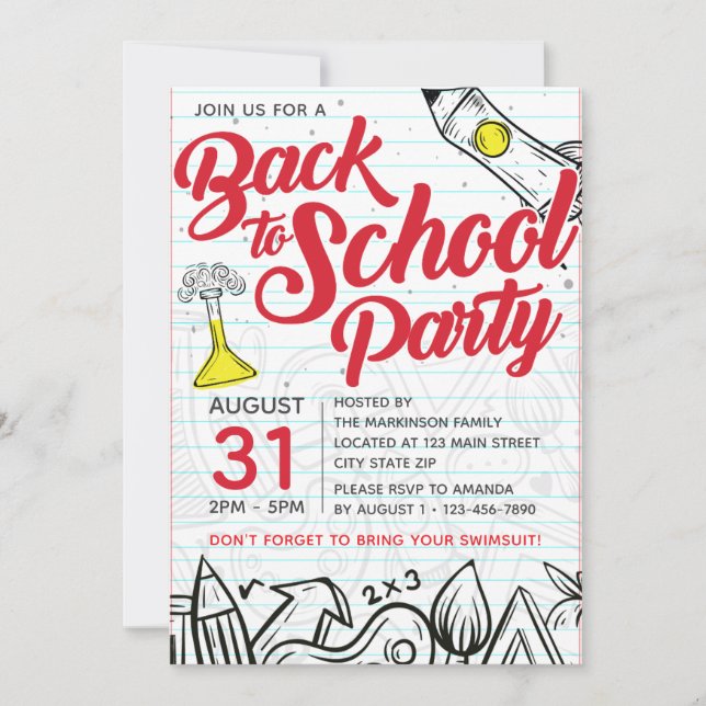 Invitation Impression de fête au bord de la piscine pour la r (Devant)