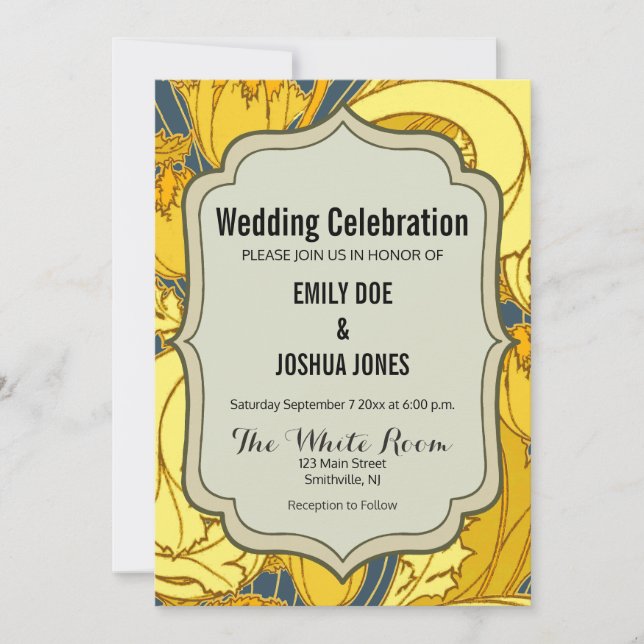 Invitation Impression de motif de tulipe : Art nouveau bleu j (Devant)