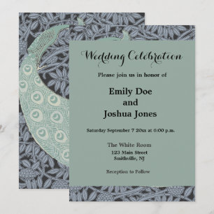 Invitation Impression de paon bleu Art Nouveau vintage Verneu