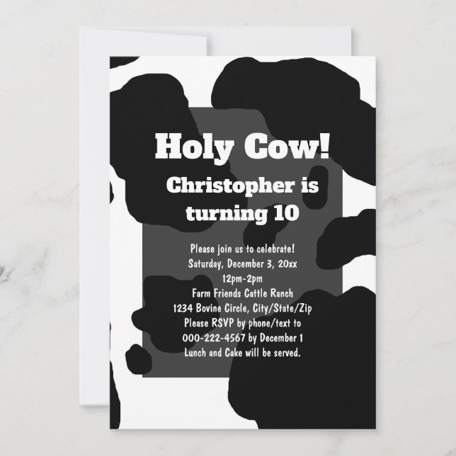 Invitation Impression de vache amusante personnalisée Holy Co (Devant)