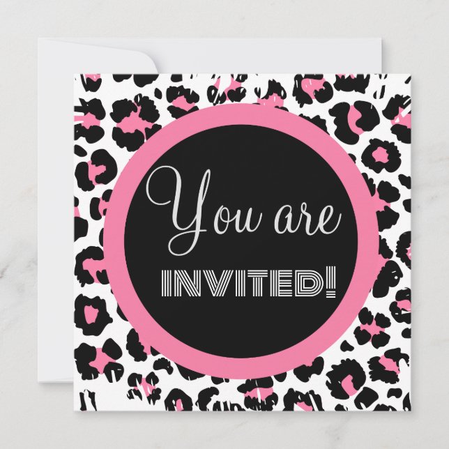 Invitation Impression guépard rose noir et blanc personnalisé (Devant)