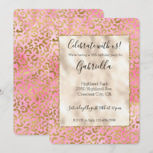 Invitation Impression léopard doré aquarelle rose