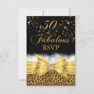 Invitation Impression léopard doré & Nœud 50 & Fabuleux RSVP