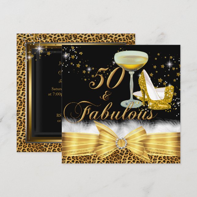 Invitation Impression léopard doré & Talons 50 & Fabulux Anni (Devant / Derrière)