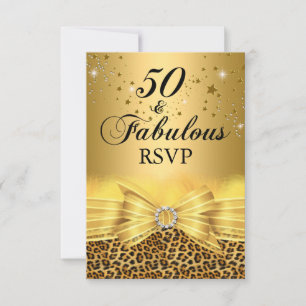 Invitation Impression léopard et nœud 50 et fabuleux RSVP or