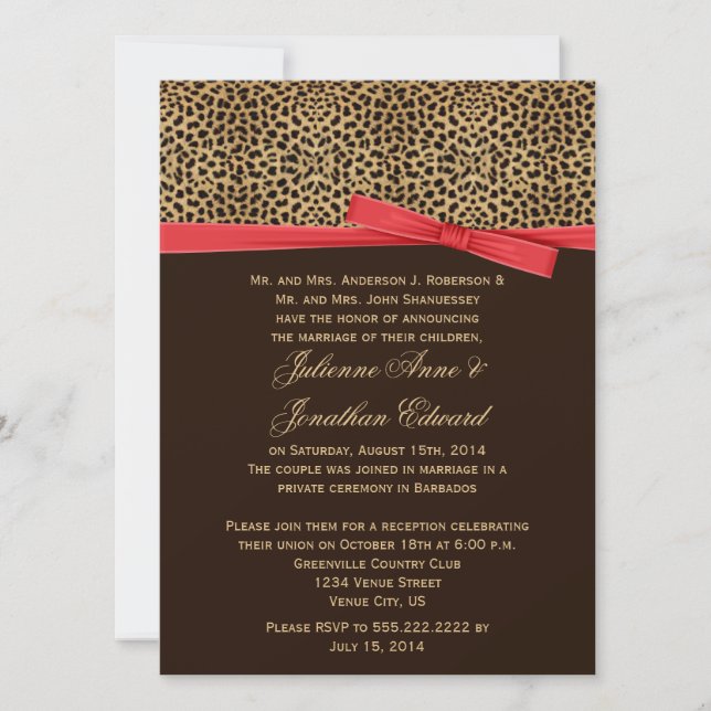 Invitation Impression léopard FAUX Ruban rouge mariage après (Devant)